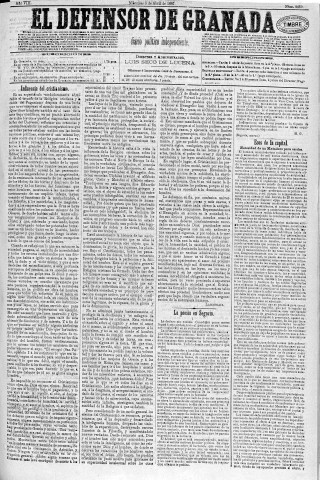 'El Defensor de Granada  : diario político independiente' - Año VIII Número 2459  - 1887 Abril 06