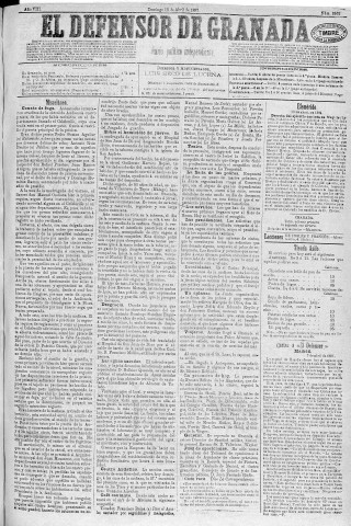 'El Defensor de Granada  : diario político independiente' - Año VIII Número 2462  - 1887 Abril 10