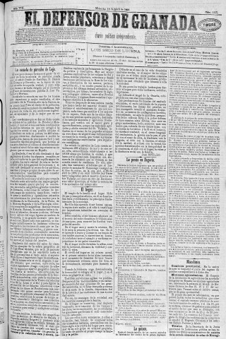 'El Defensor de Granada  : diario político independiente' - Año VIII Número 2465  - 1887 Abril 13