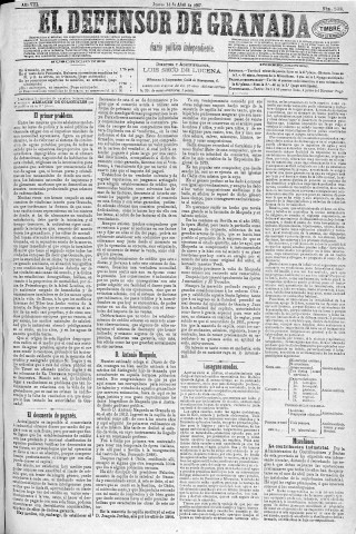 'El Defensor de Granada  : diario político independiente' - Año VIII Número 2466  - 1887 Abril 14