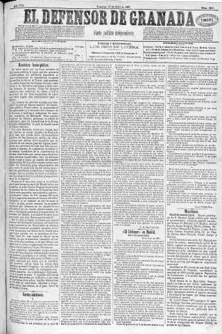 'El Defensor de Granada  : diario político independiente' - Año VIII Número 2469  - 1887 Abril 17