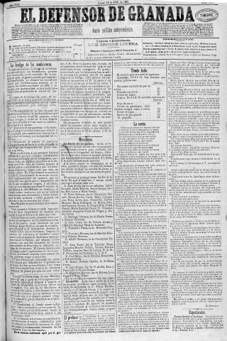 'El Defensor de Granada  : diario político independiente' - Año VIII Número 2470  - 1887 Abril 18