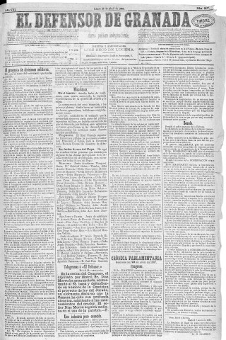 'El Defensor de Granada  : diario político independiente' - Año VIII Número 2477  - 1887 Abril 25