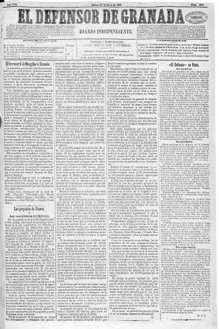 'El Defensor de Granada  : diario político independiente' - Año VIII Número 2478  - 1887 Abril 26