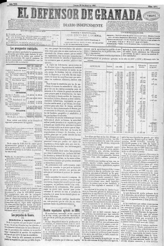 'El Defensor de Granada  : diario político independiente' - Año VIII Número 2480  - 1887 Abril 28