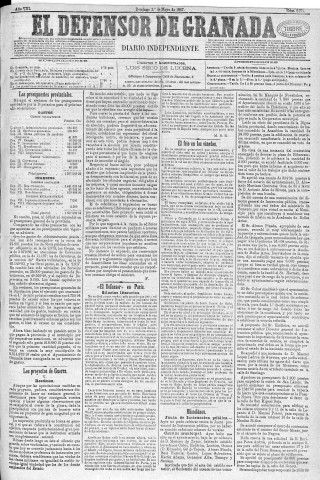 'El Defensor de Granada  : diario político independiente' - Año VIII Número 2483  - 1887 Mayo 01