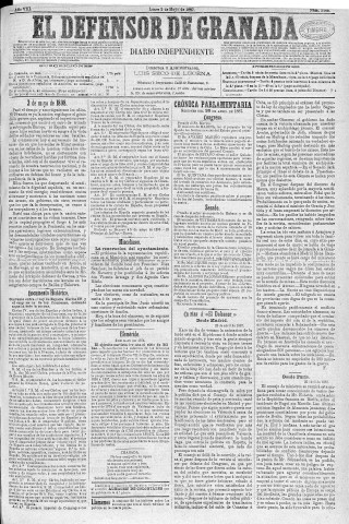 'El Defensor de Granada  : diario político independiente' - Año VIII Número 2484  - 1887 Mayo 02