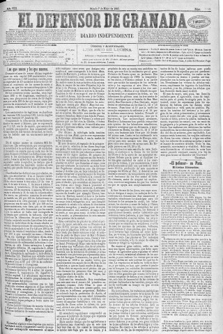 'El Defensor de Granada  : diario político independiente' - Año VIII Número 2489  - 1887 Mayo 07