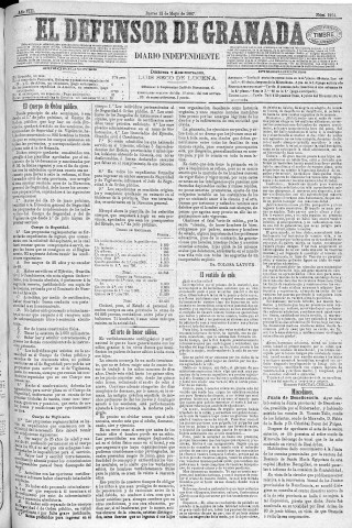 'El Defensor de Granada  : diario político independiente' - Año VIII Número 2494  - 1887 Mayo 12