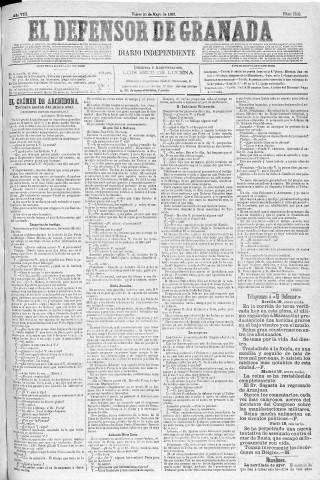 'El Defensor de Granada  : diario político independiente' - Año VIII Número 2502  - 1887 Mayo 20