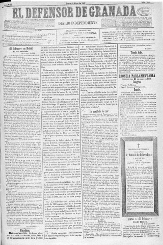'El Defensor de Granada  : diario político independiente' - Año VIII Número 2505  - 1887 Mayo 23
