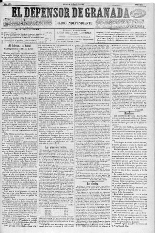 'El Defensor de Granada  : diario político independiente' - Año VIII Número 2517  - 1887 Junio 04