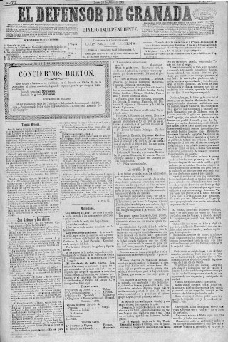 'El Defensor de Granada  : diario político independiente' - Año VIII Número 2525  - 1887 Junio 13
