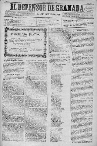 'El Defensor de Granada  : diario político independiente' - Año VIII Número 2527  - 1887 Junio 15