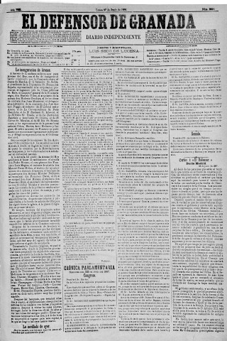 'El Defensor de Granada  : diario político independiente' - Año VIII Número 2539  - 1887 Junio 27