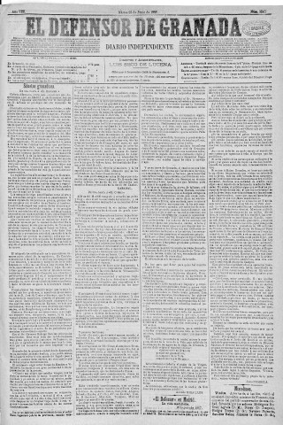 'El Defensor de Granada  : diario político independiente' - Año VIII Número 2540  - 1887 Junio 28