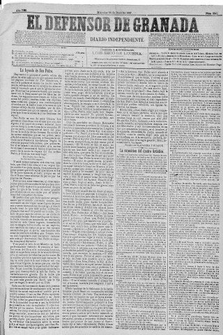 'El Defensor de Granada  : diario político independiente' - Año VIII Número 2541  - 1887 Junio 29