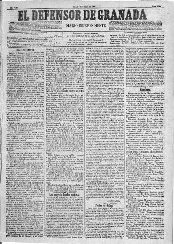 'El Defensor de Granada  : diario político independiente' - Año VIII Número 2544  - 1887 Julio 02