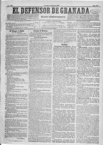 'El Defensor de Granada  : diario político independiente' - Año VIII Número 2544  - 1887 Julio 03