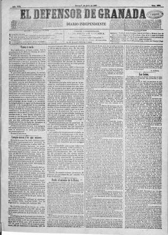 'El Defensor de Granada  : diario político independiente' - Año VIII Número 2548  - 1887 Julio 07