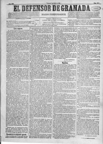 'El Defensor de Granada  : diario político independiente' - Año VIII Número 2549  - 1887 Julio 08