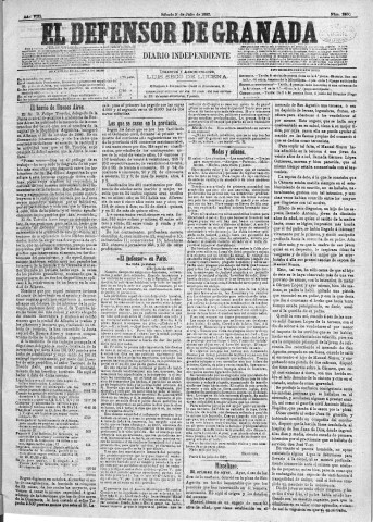 'El Defensor de Granada  : diario político independiente' - Año VIII Número 2550  - 1887 Julio 09