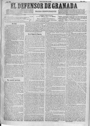 'El Defensor de Granada  : diario político independiente' - Año VIII Número 2553  - 1887 Julio 12