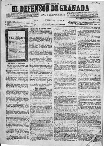 'El Defensor de Granada  : diario político independiente' - Año VIII Número 2556  - 1887 Julio 15