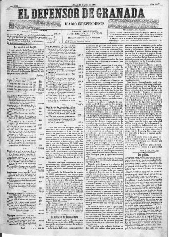 'El Defensor de Granada  : diario político independiente' - Año VIII Número 2557  - 1887 Julio 16