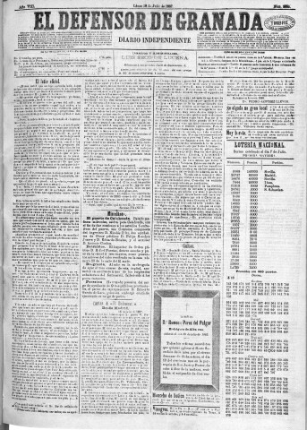 'El Defensor de Granada  : diario político independiente' - Año VIII Número 2559  - 1887 Julio 18