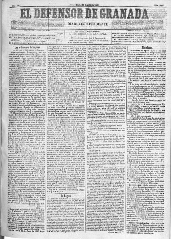 'El Defensor de Granada  : diario político independiente' - Año VIII Número 2560  - 1887 Julio 19