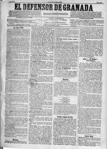 'El Defensor de Granada  : diario político independiente' - Año VIII Número 2566  - 1887 Julio 25
