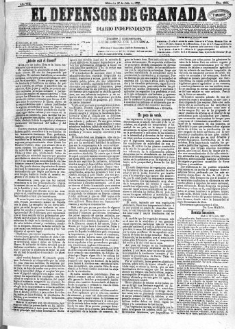 'El Defensor de Granada  : diario político independiente' - Año VIII Número 2568  - 1887 Julio 27