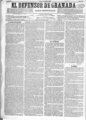 'El Defensor de Granada  : diario político independiente' - Año VIII Número 2570  - 1887 Julio 29