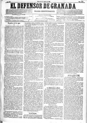 'El Defensor de Granada  : diario político independiente' - Año VIII Número 2575  - 1887 Agosto 03