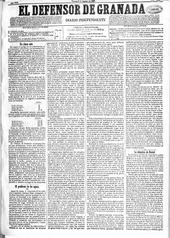 'El Defensor de Granada  : diario político independiente' - Año VIII Número 2577  - 1887 Agosto 05