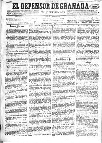 'El Defensor de Granada  : diario político independiente' - Año VIII Número 2581  - 1887 Agosto 09