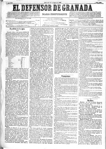 'El Defensor de Granada  : diario político independiente' - Año VIII Número 2582  - 1887 Agosto 10