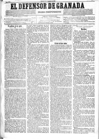 'El Defensor de Granada  : diario político independiente' - Año VIII Número 2583  - 1887 Agosto 11