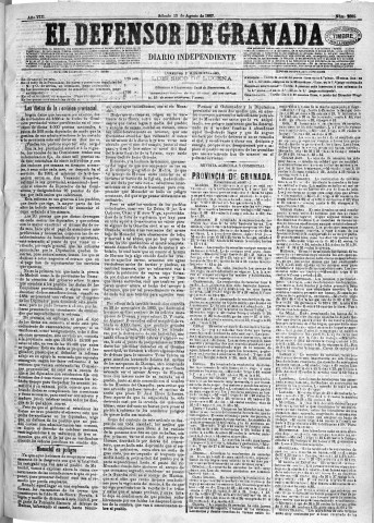 'El Defensor de Granada  : diario político independiente' - Año VIII Número 2585  - 1887 Agosto 13