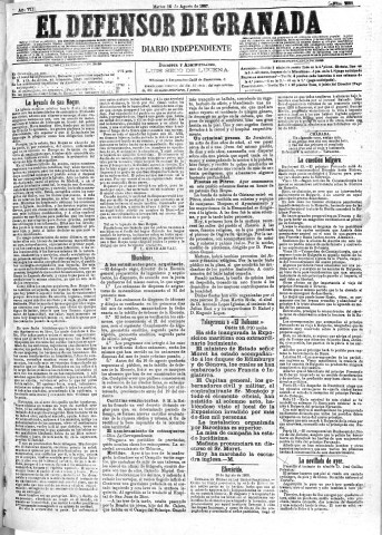 'El Defensor de Granada  : diario político independiente' - Año VIII Número 2588  - 1887 Agosto 16
