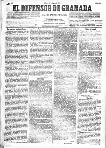 'El Defensor de Granada  : diario político independiente' - Año VIII Número 2592  - 1887 Agosto 20