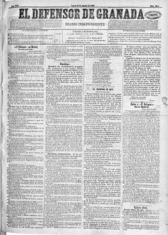 'El Defensor de Granada  : diario político independiente' - Año VIII Número 2594  - 1887 Agosto 22