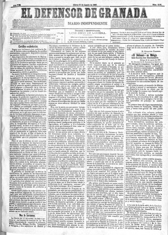 'El Defensor de Granada  : diario político independiente' - Año VIII Número 2595  - 1887 Agosto 23