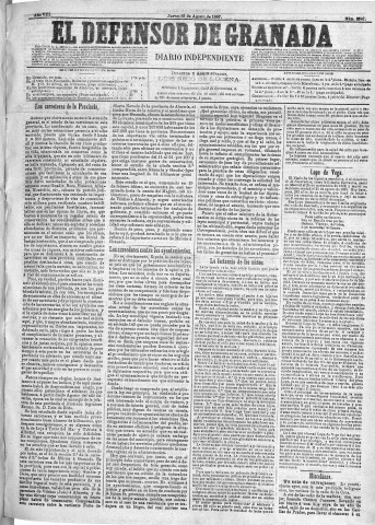'El Defensor de Granada  : diario político independiente' - Año VIII Número 2597  - 1887 Agosto 25