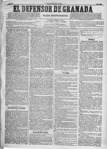 'El Defensor de Granada  : diario político independiente' - Año VIII Número 2598  - 1887 Agosto 26