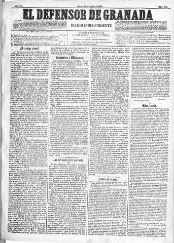 'El Defensor de Granada  : diario político independiente' - Año VIII Número 2599  - 1887 Agosto 27