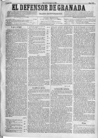 'El Defensor de Granada  : diario político independiente' - Año VIII Número 2602  - 1887 Agosto 30