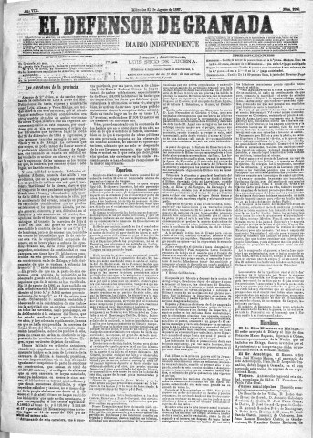 'El Defensor de Granada  : diario político independiente' - Año VIII Número 2603  - 1887 Agosto 31