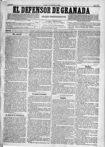 'El Defensor de Granada  : diario político independiente' - Año VIII Número 2604  - 1887 Septiembre 01